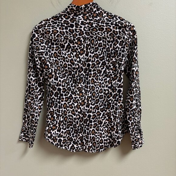 J Crew Womens Linen Cotton Leopard Print Slim Perfect Shirt Size XS Button - Picture 4 of 12